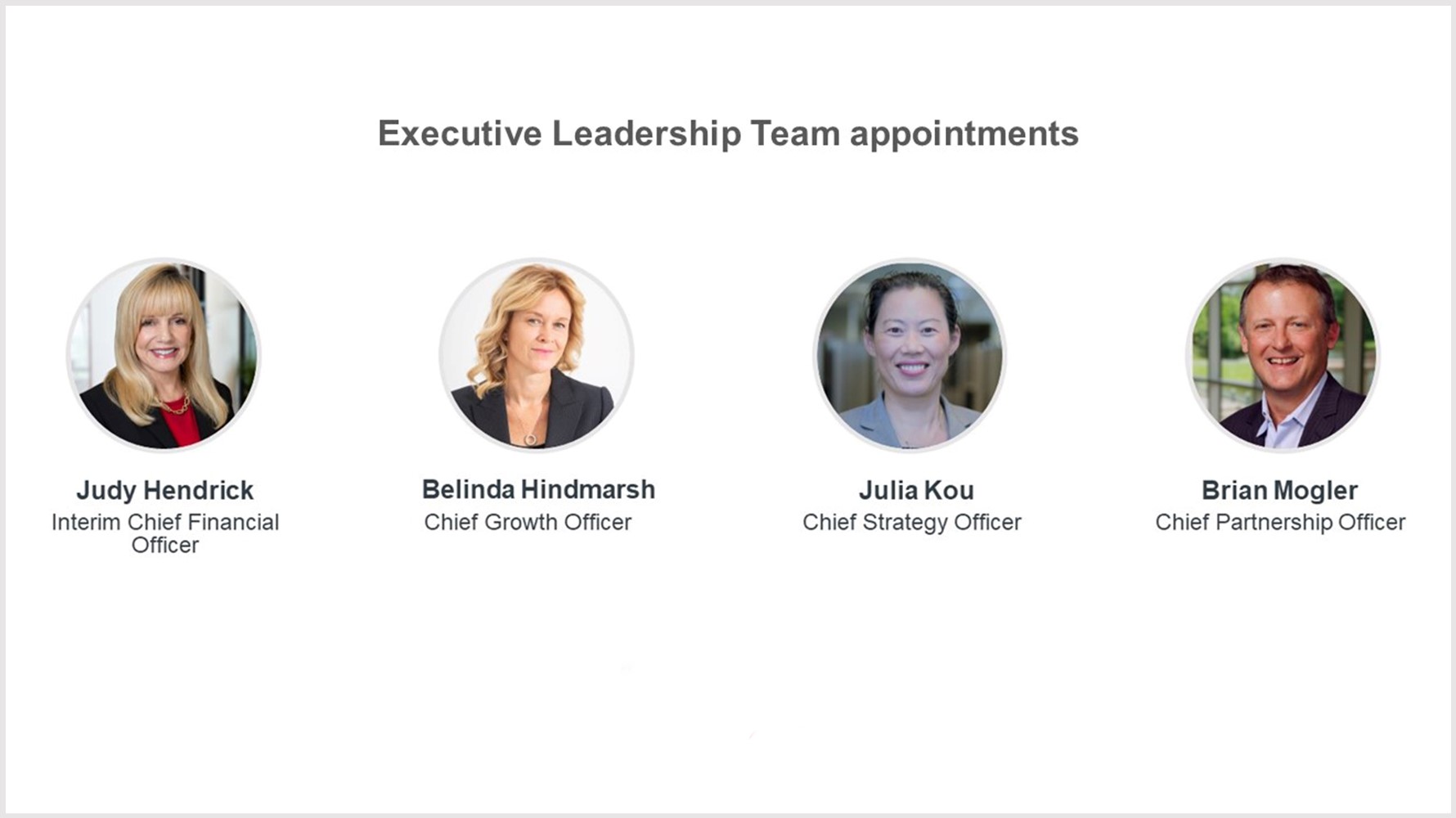 CWT appoints Belinda Hindmarsh, Brian Mogler and Julia Kou to the Executive Leadership Team, and announces the forthcoming appointment of Judy Hendrick as Interim CFO