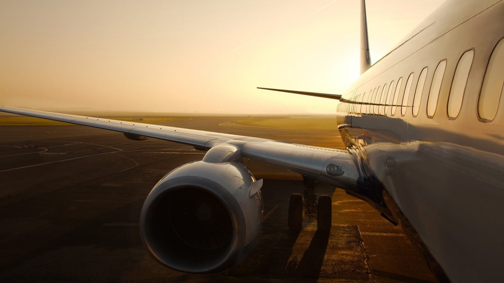 Airplane at dawn