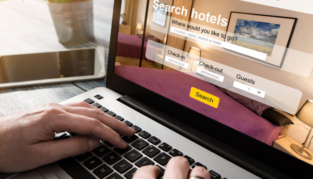 Search hotels with laptop